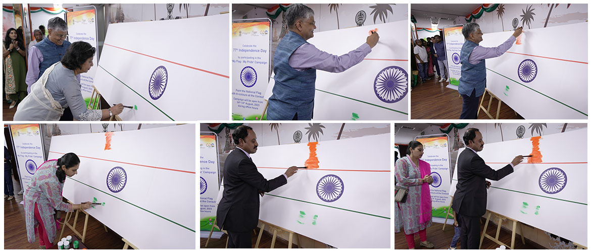 The Consulate General of India in Shanghai launched the My Flag, My Pride campaign on 04.08.2023 to kickstart the celebration of India’s 77th Independence Day. The My Flag, My Pride campaign was launched by Ambassador Shri Pradeep Kumar Rawat and Madam Shruti Rawat along with Consul General Dr.N.Nandakumar and Mrs. Sreedevi Nandakumar. 