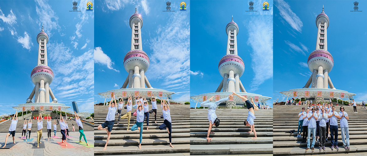 Celebration of 10th International Day of Yoga at Oriental Pearl Tower, Shanghai (29.05.2024)